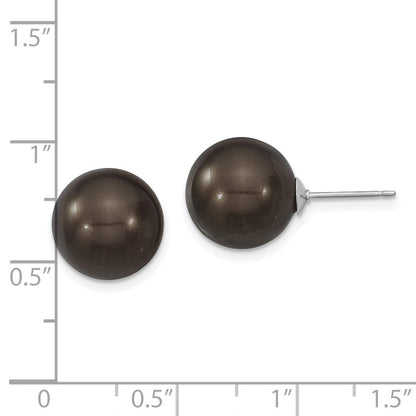 Sterlingsilber Majestik Rhodiniert 12-13mm Schwarz Imitat Muschel Perle Ohrstecker