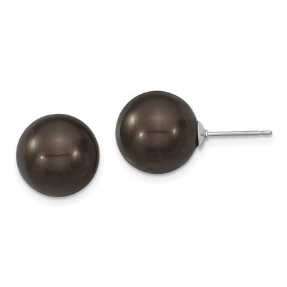 Sterlingsilber Majestik Rhodiniert 12-13mm Schwarz Imitat Muschel Perle Ohrstecker