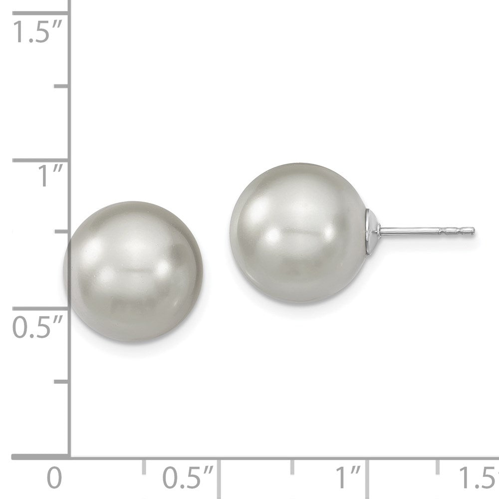 Sterlingsilber Majestik Rhodiniert 12-13mm Grau Imitat Muschel Perle Ohrstecker