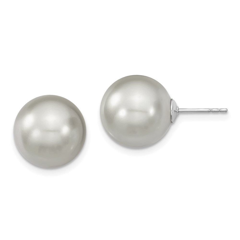 Sterlingsilber Majestik Rhodiniert 12-13mm Grau Imitat Muschel Perle Ohrstecker
