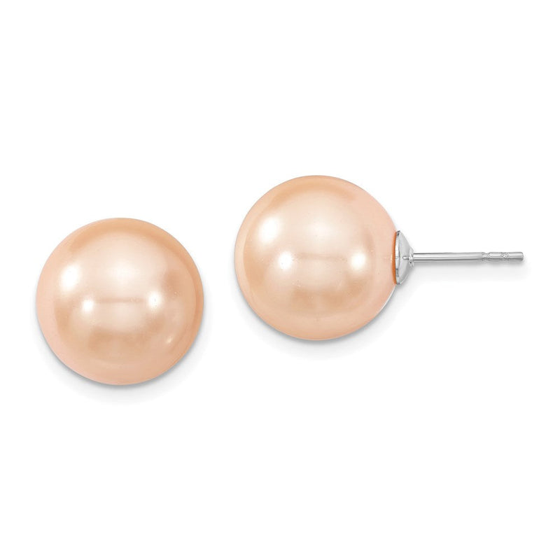 Sterlingsilber Majestik Rhodiniert 12-13mm Rosa Imitat Muschel Perle Ohrstecker