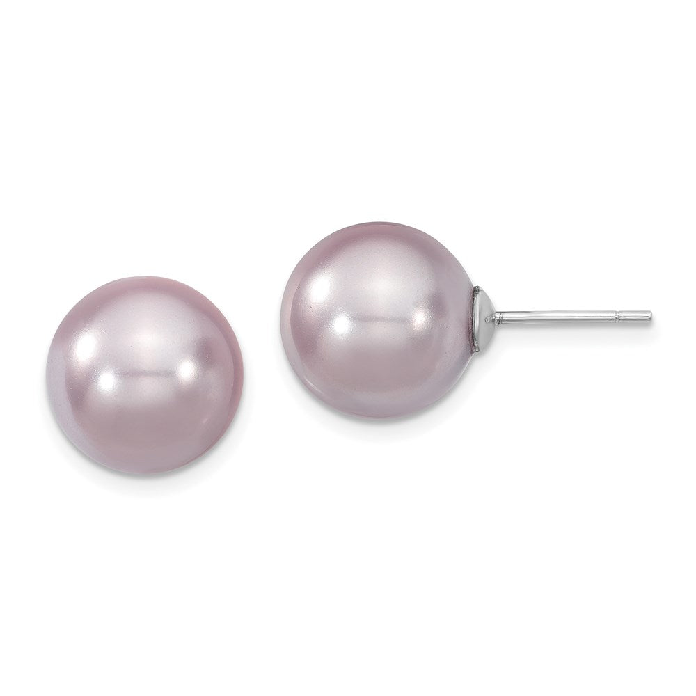 Sterlingsilber Majestik Rhodiniert 12-13mm Lila Imitat Muschel Perle Ohrstecker