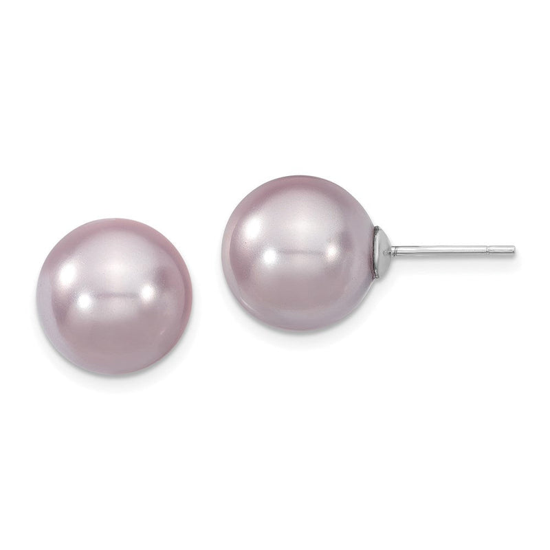 Sterlingsilber Majestik Rhodiniert 12-13mm Lila Imitat Muschel Perle Ohrstecker