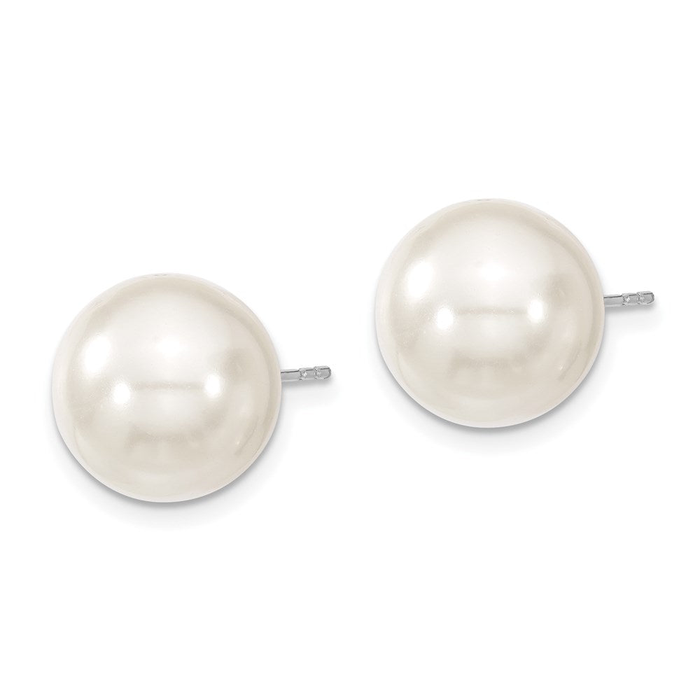 Sterlingsilber Majestic Rhodiniert 12-13mm Weiß Imitat Muschel Perle Ohrstecker
