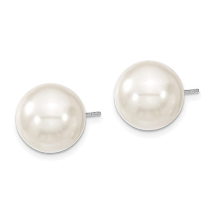 Sterlingsilber Majestic Rhodiniert 12-13mm Weiß Imitat Muschel Perle Ohrstecker