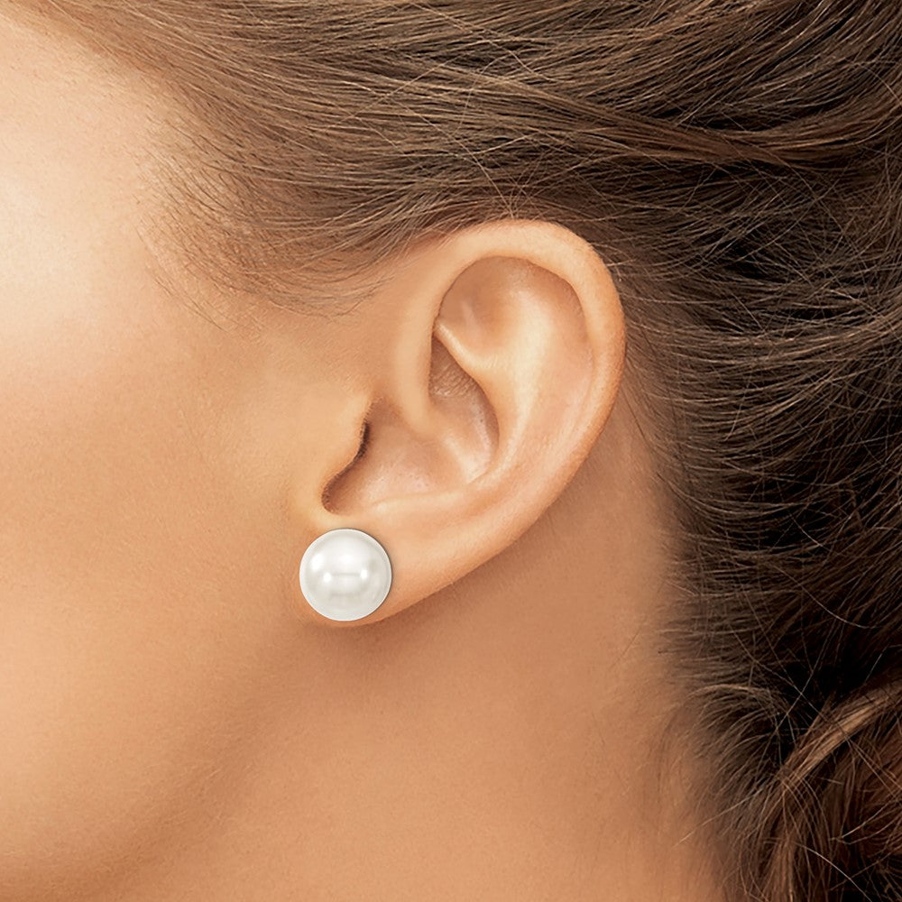 Sterlingsilber Majestic Rhodiniert 12-13mm Weiß Imitat Muschel Perle Ohrstecker