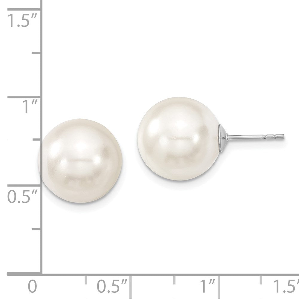 Sterlingsilber Majestic Rhodiniert 12-13mm Weiß Imitat Muschel Perle Ohrstecker