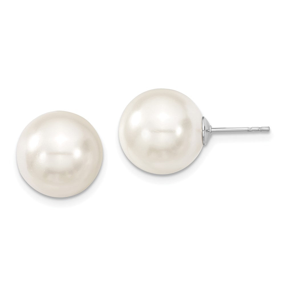 Sterlingsilber Majestic Rhodiniert 12-13mm Weiß Imitat Muschel Perle Ohrstecker