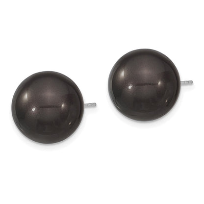 Sterlingsilber Majestik Rhodiniert 14-15mm Schwarz Imitat Muschel Perle Ohrstecker