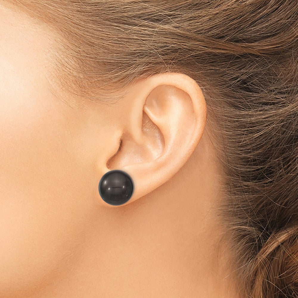 Sterlingsilber Majestik Rhodiniert 14-15mm Schwarz Imitat Muschel Perle Ohrstecker