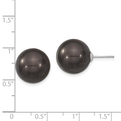 Sterlingsilber Majestik Rhodiniert 14-15mm Schwarz Imitat Muschel Perle Ohrstecker