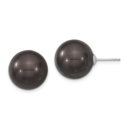Sterlingsilber Majestik Rhodiniert 14-15mm Schwarz Imitat Muschel Perle Ohrstecker