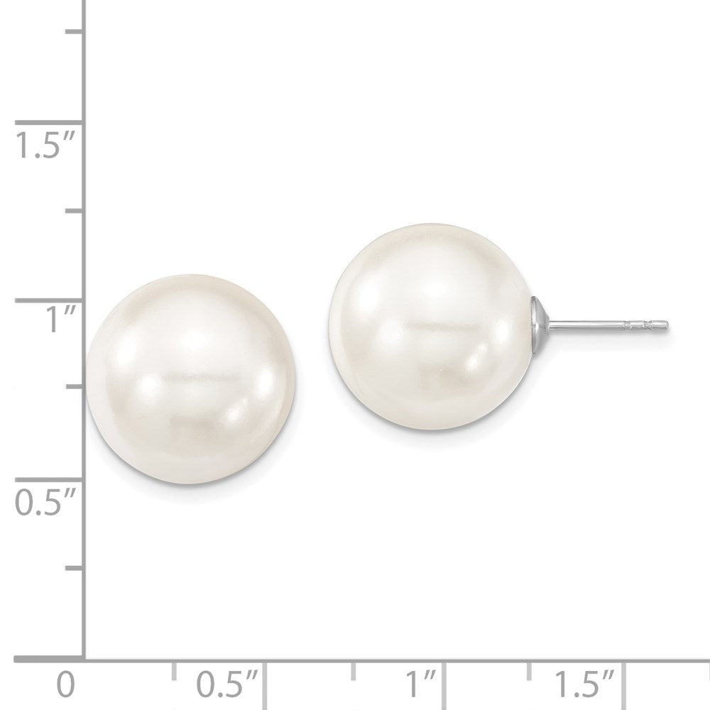 Sterlingsilber Majestic Rhodiniert 14-15mm Weiß Imitat Muschel Perle Ohrstecker