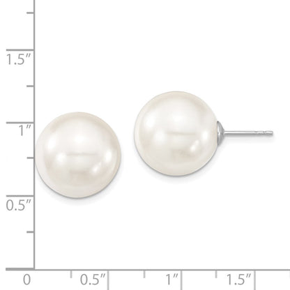Sterlingsilber Majestic Rhodiniert 14-15mm Weiß Imitat Muschel Perle Ohrstecker