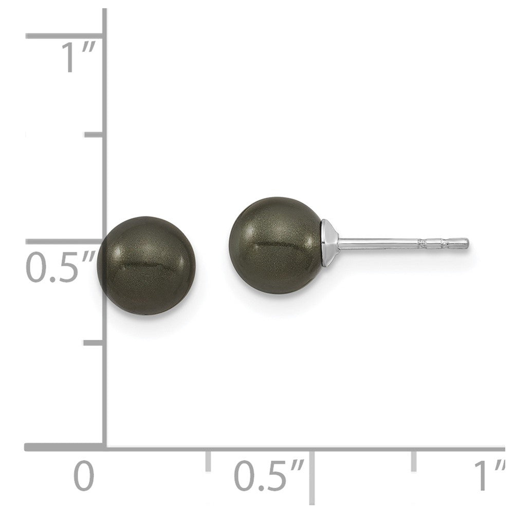 Sterlingsilber Majestic Rhodiniert 6-7mm Schwarz Imitat Muschel Perle Ohrstecker