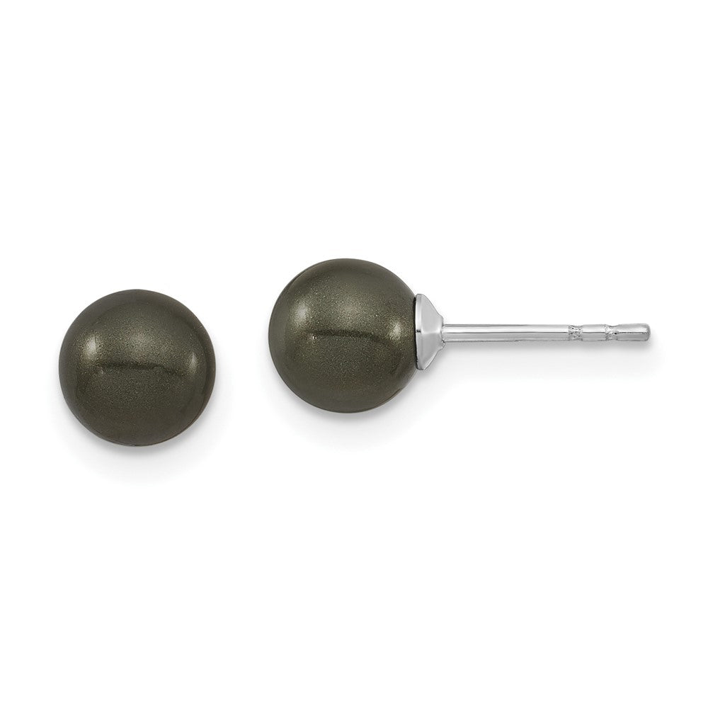 Sterlingsilber Majestic Rhodiniert 6-7mm Schwarz Imitat Muschel Perle Ohrstecker