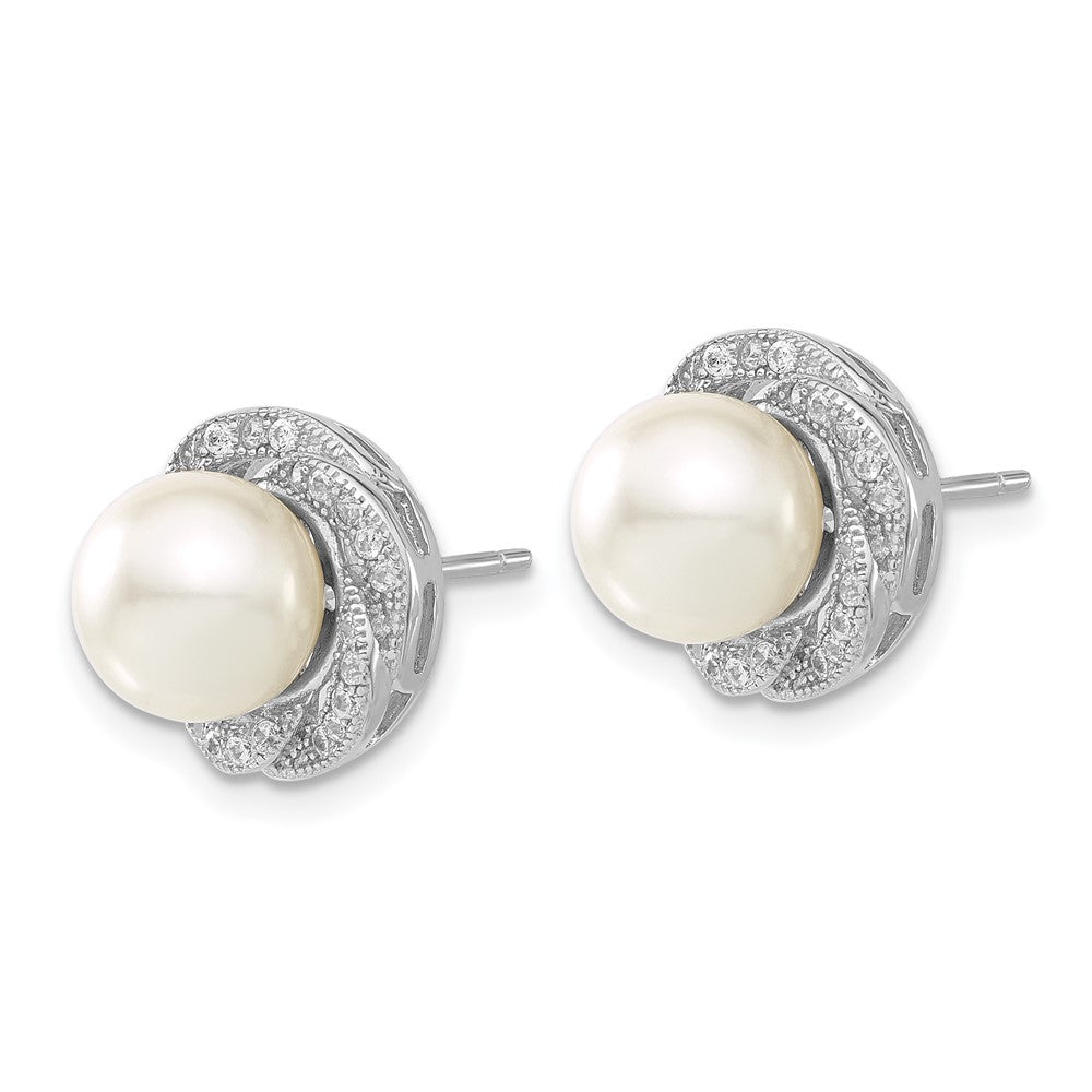 Sterlingsilber Majestik 8-9mm Weiß Muschel Perle & Zirkonia Ohrstecker