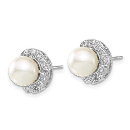 Sterlingsilber Majestik 8-9mm Weiß Muschel Perle & Zirkonia Ohrstecker