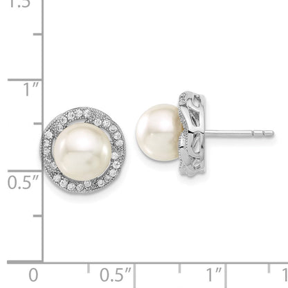 Sterlingsilber Majestik 8-9mm Weiß Muschel Perle & Zirkonia Ohrstecker