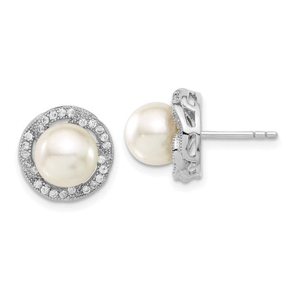 Sterlingsilber Majestik 8-9mm Weiß Muschel Perle & Zirkonia Ohrstecker