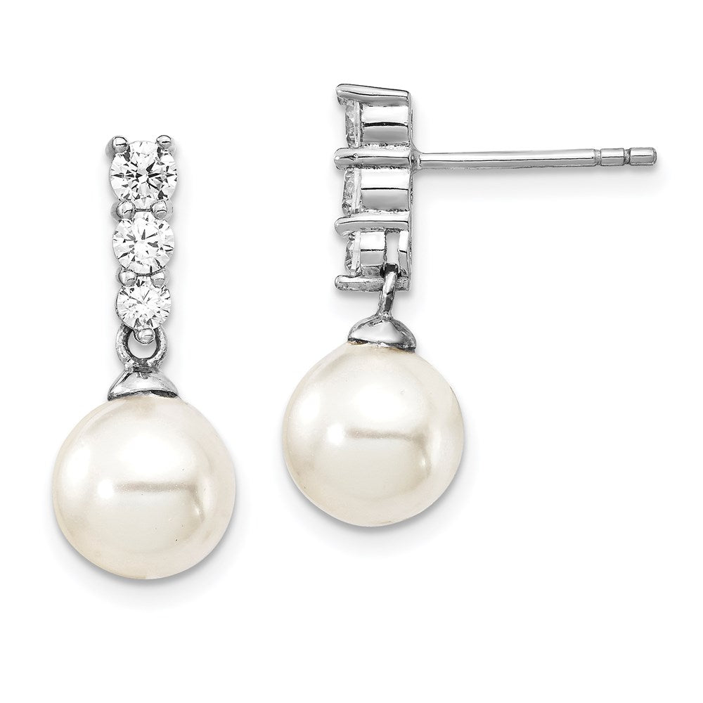 Sterlingsilber Majestik Rhodiniert 8-9mm Imitat Muschel Perle Zirkonia Ohrhänger