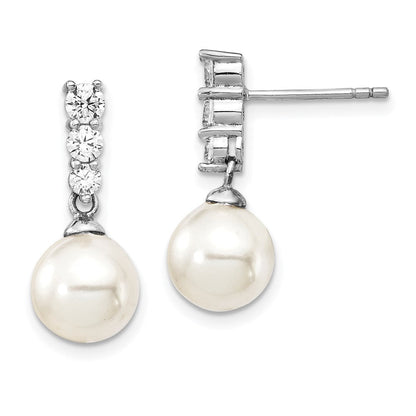 Sterlingsilber Majestik Rhodiniert 8-9mm Imitat Muschel Perle Zirkonia Ohrhänger