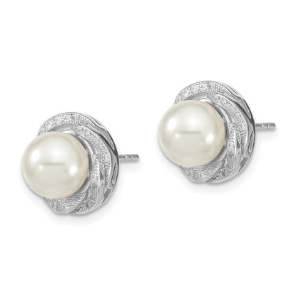 Sterlingsilber Majestic Rhodiniert 8-9mm Weiß Imitat Muschel Perle Zirkonia Ohrstecker