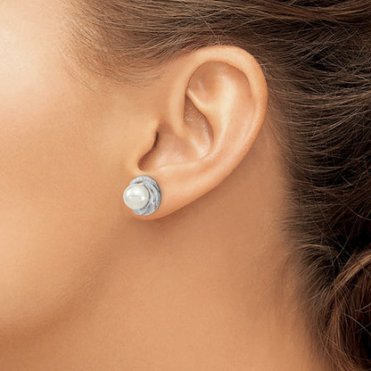 Sterlingsilber Majestic Rhodiniert 8-9mm Weiß Imitat Muschel Perle Zirkonia Ohrstecker