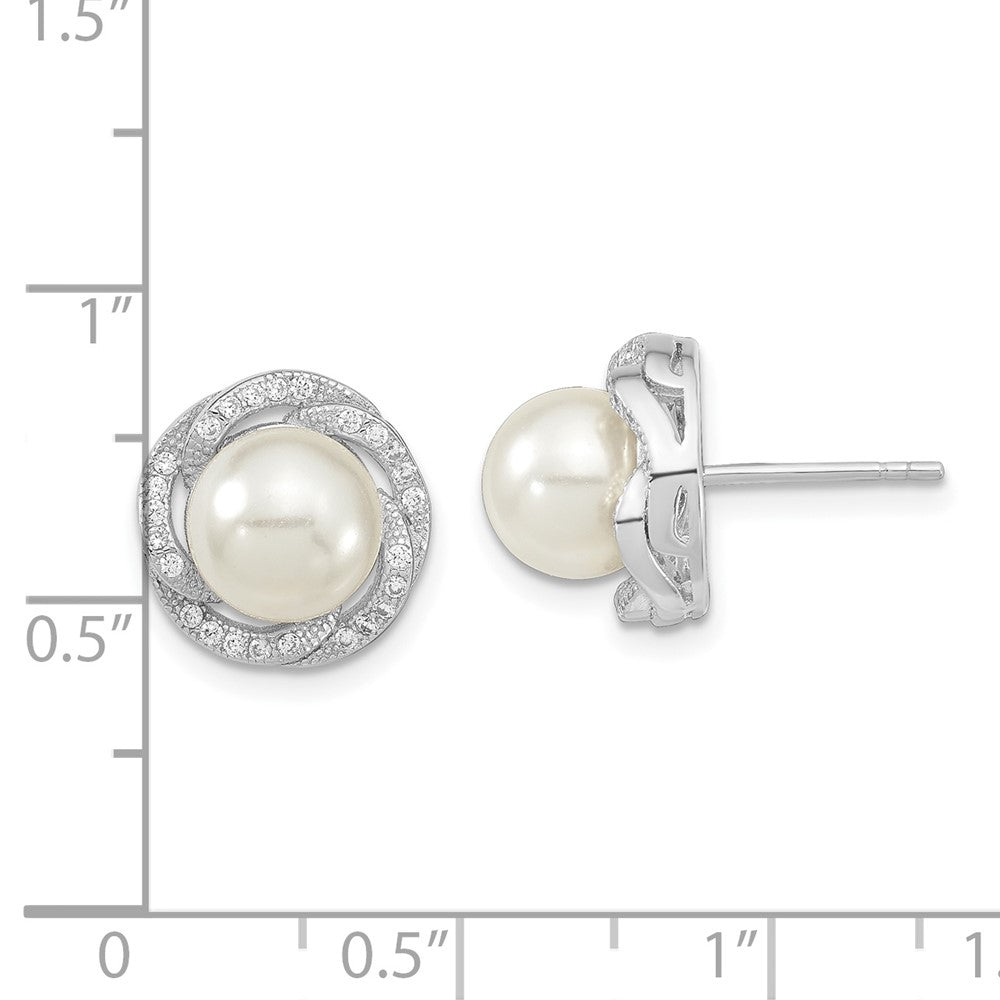 Sterlingsilber Majestic Rhodiniert 8-9mm Weiß Imitat Muschel Perle Zirkonia Ohrstecker