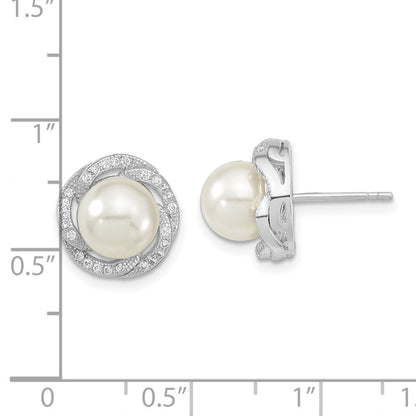 Sterlingsilber Majestic Rhodiniert 8-9mm Weiß Imitat Muschel Perle Zirkonia Ohrstecker