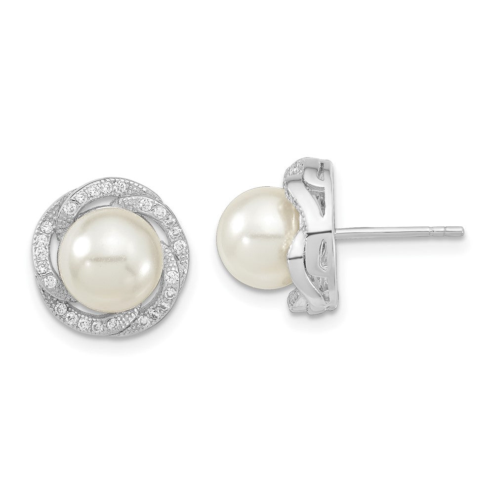 Sterlingsilber Majestic Rhodiniert 8-9mm Weiß Imitat Muschel Perle Zirkonia Ohrstecker