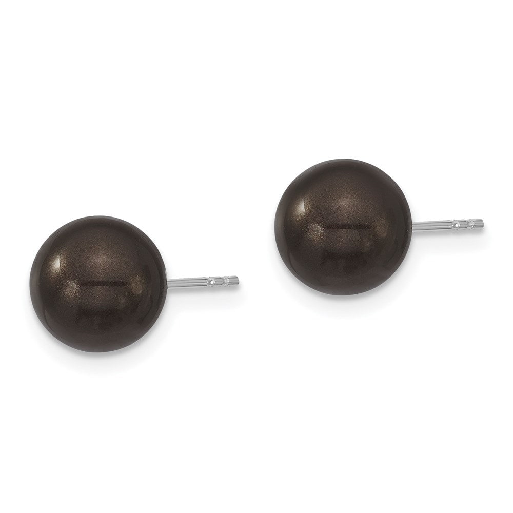 Sterlingsilber Majestik Rhodiniert 8-9mm Schwarz Imitat Muschel Perle Ohrstecker