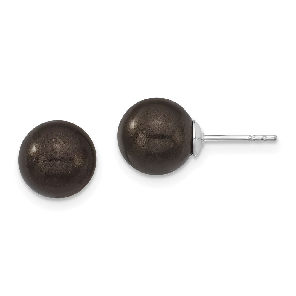 Sterlingsilber Majestik Rhodiniert 8-9mm Schwarz Imitat Muschel Perle Ohrstecker