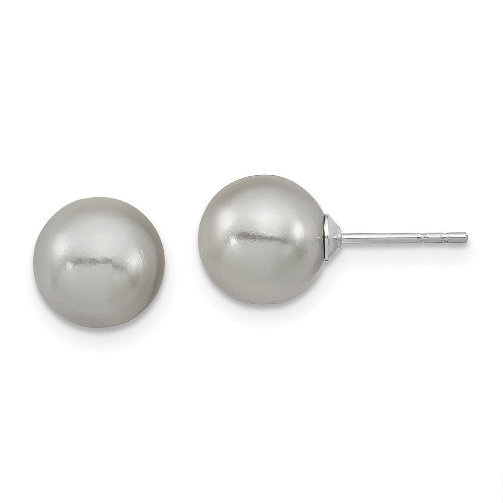 Sterlingsilber Majestic Rhodiniert 8-9mm Grau Imitat Muschel Perle Ohrstecker