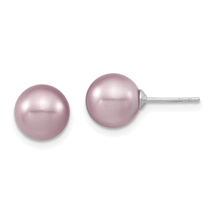Sterlingsilber Majestic Rhodiniert 8-9mm Lila Imitat Muschel Perle Ohrstecker