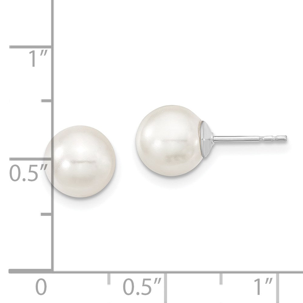 Sterlingsilber Majestic Rhodiniert 8-9mm Weiß Imitat Muschel Perle Ohrstecker