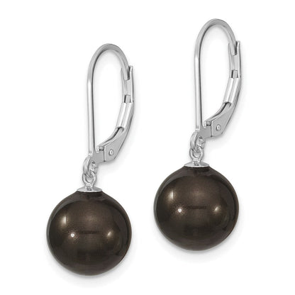 Sterlingsilber Majestik Rhodiniert 10-11mm Schwarz Imitat Muschel Perle Brisur Hängend Ohrring