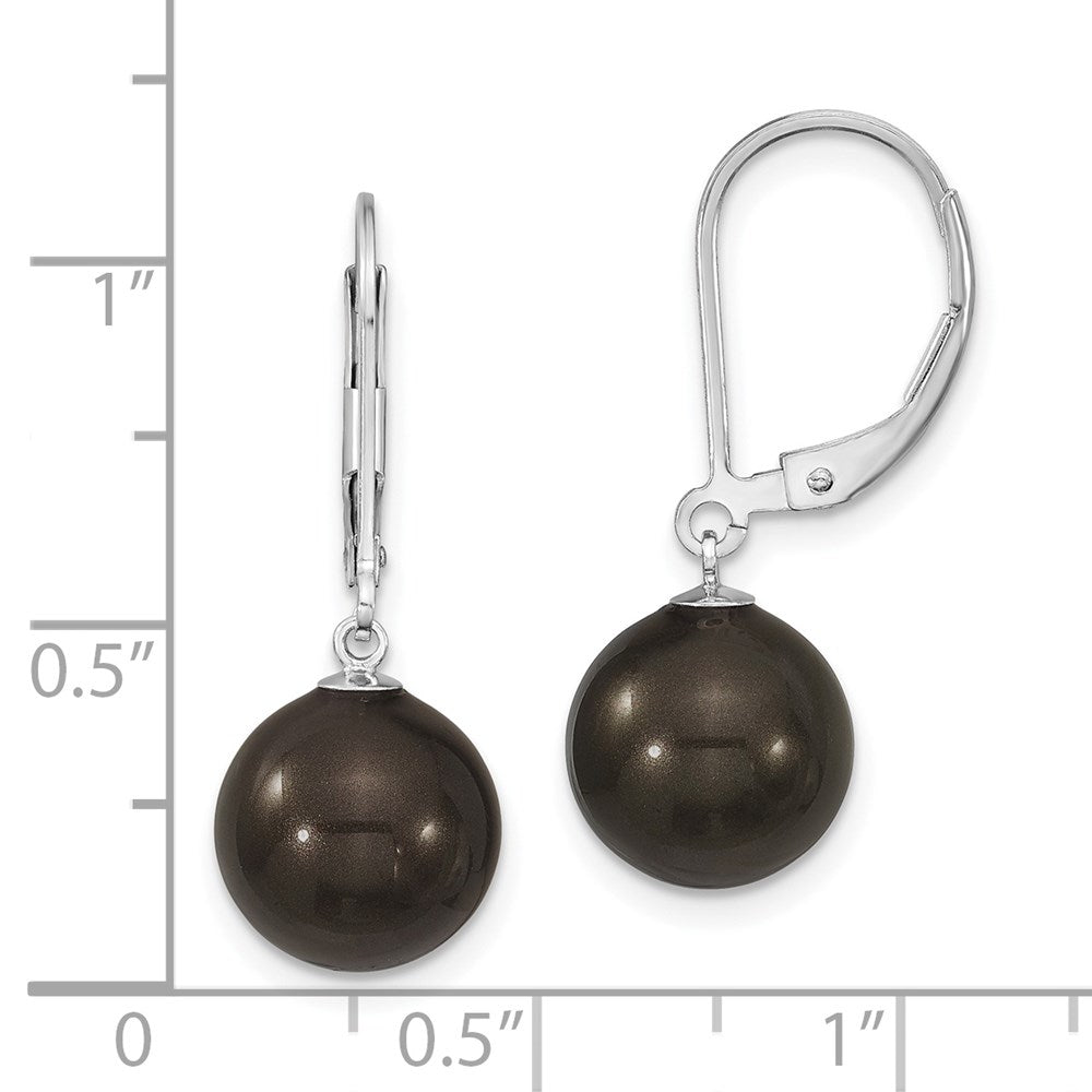 Sterlingsilber Majestik Rhodiniert 10-11mm Schwarz Imitat Muschel Perle Brisur Hängend Ohrring