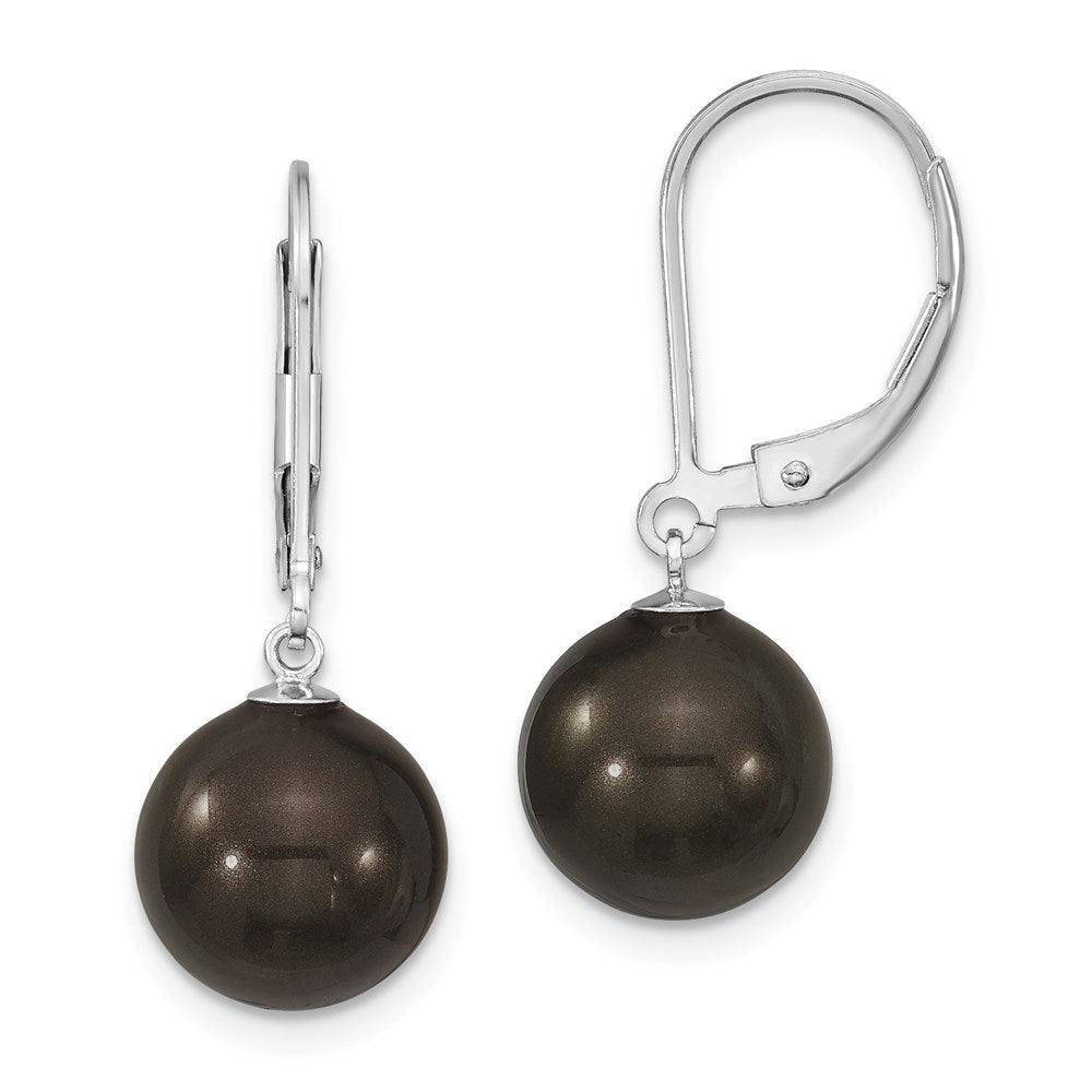 Sterlingsilber Majestik Rhodiniert 10-11mm Schwarz Imitat Muschel Perle Brisur Hängend Ohrring