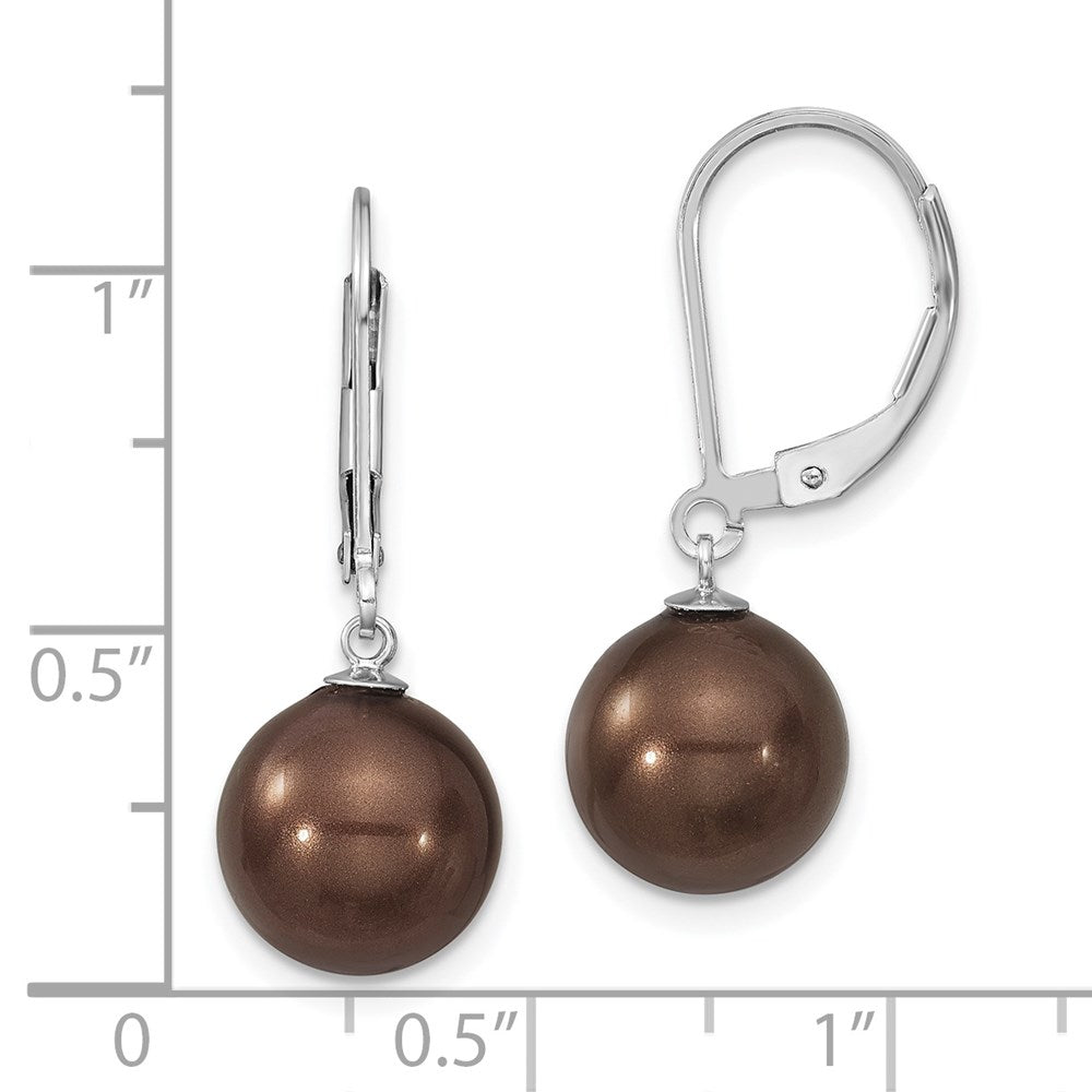 Sterlingsilber Majestik Rhodiniert 10-11mm Braun Imitat Muschel Perle Brisur Ohrhänger