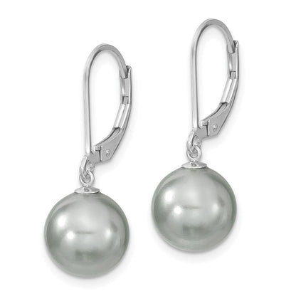 Sterlingsilber Majestik Rhodiniert 10-11mm Grau Imitat Muschel Perle Brisur Hängend Ohrring