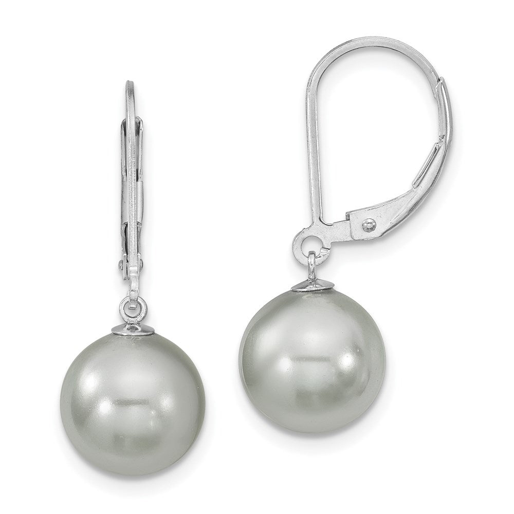 Sterlingsilber Majestik Rhodiniert 10-11mm Grau Imitat Muschel Perle Brisur Hängend Ohrring