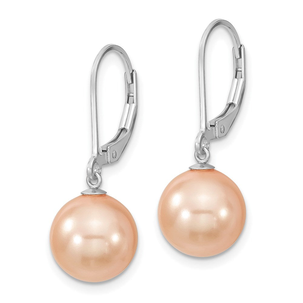 Sterlingsilber Majestik Rhodiniert 10-11mm Rosa Imitat Muschel Perle Brisur Hängend Ohrring