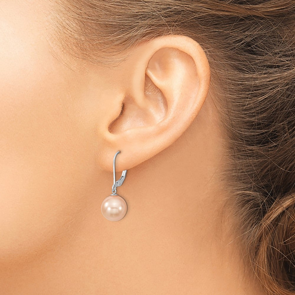 Sterlingsilber Majestik Rhodiniert 10-11mm Rosa Imitat Muschel Perle Brisur Hängend Ohrring