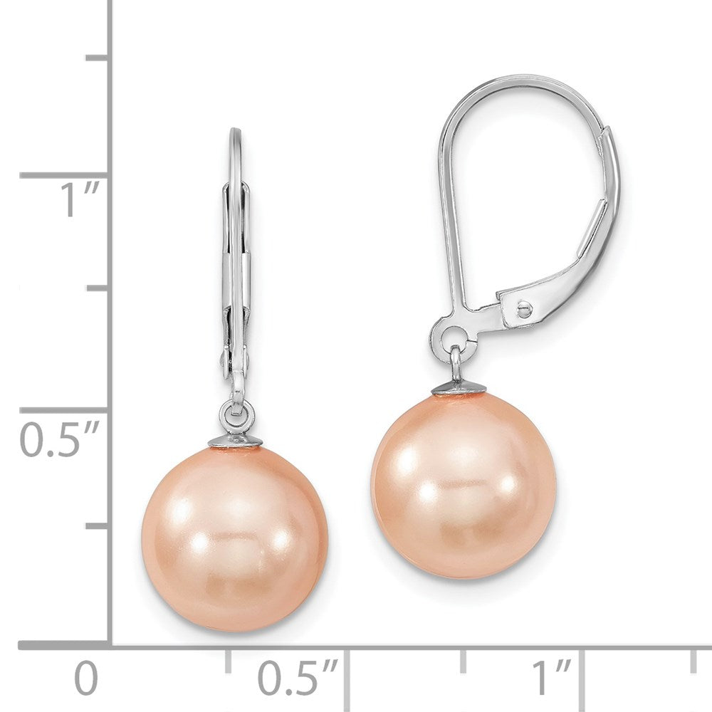 Sterlingsilber Majestik Rhodiniert 10-11mm Rosa Imitat Muschel Perle Brisur Hängend Ohrring