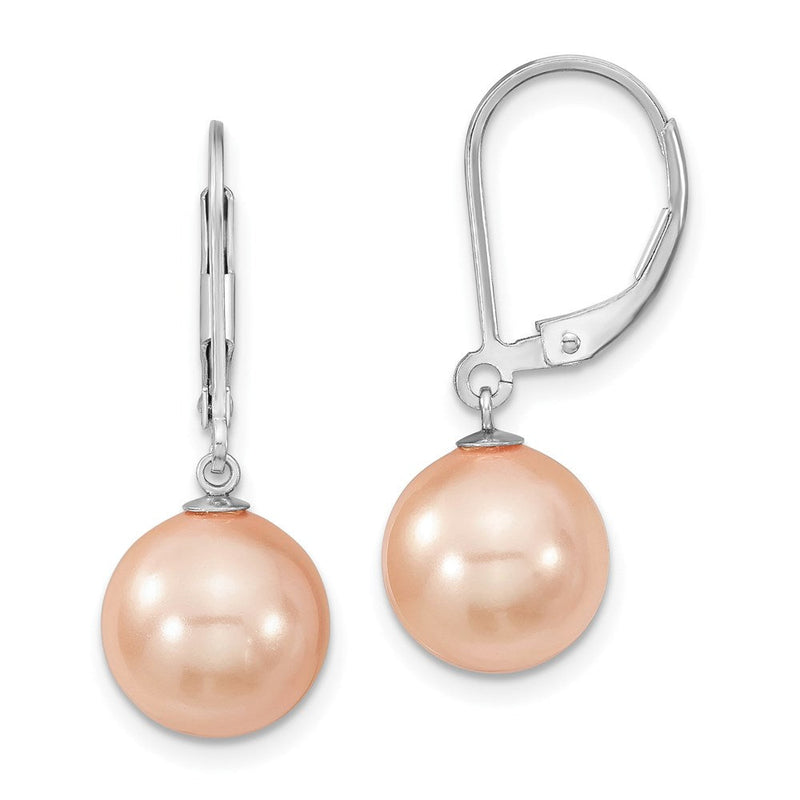 Sterlingsilber Majestik Rhodiniert 10-11mm Rosa Imitat Muschel Perle Brisur Hängend Ohrring