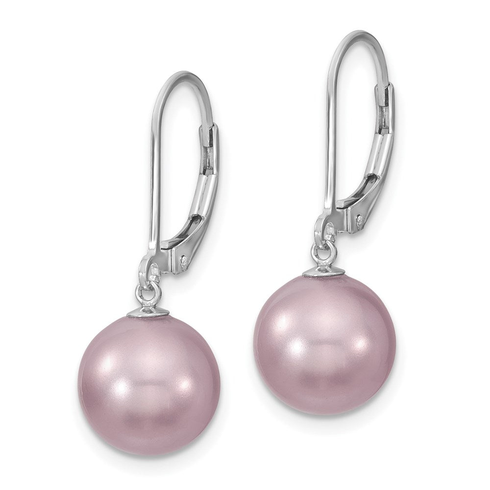 Sterlingsilber Majestik Rhodiniert 10-11mm Lila Imitat Muschel Perle Brisur Ohrhänger