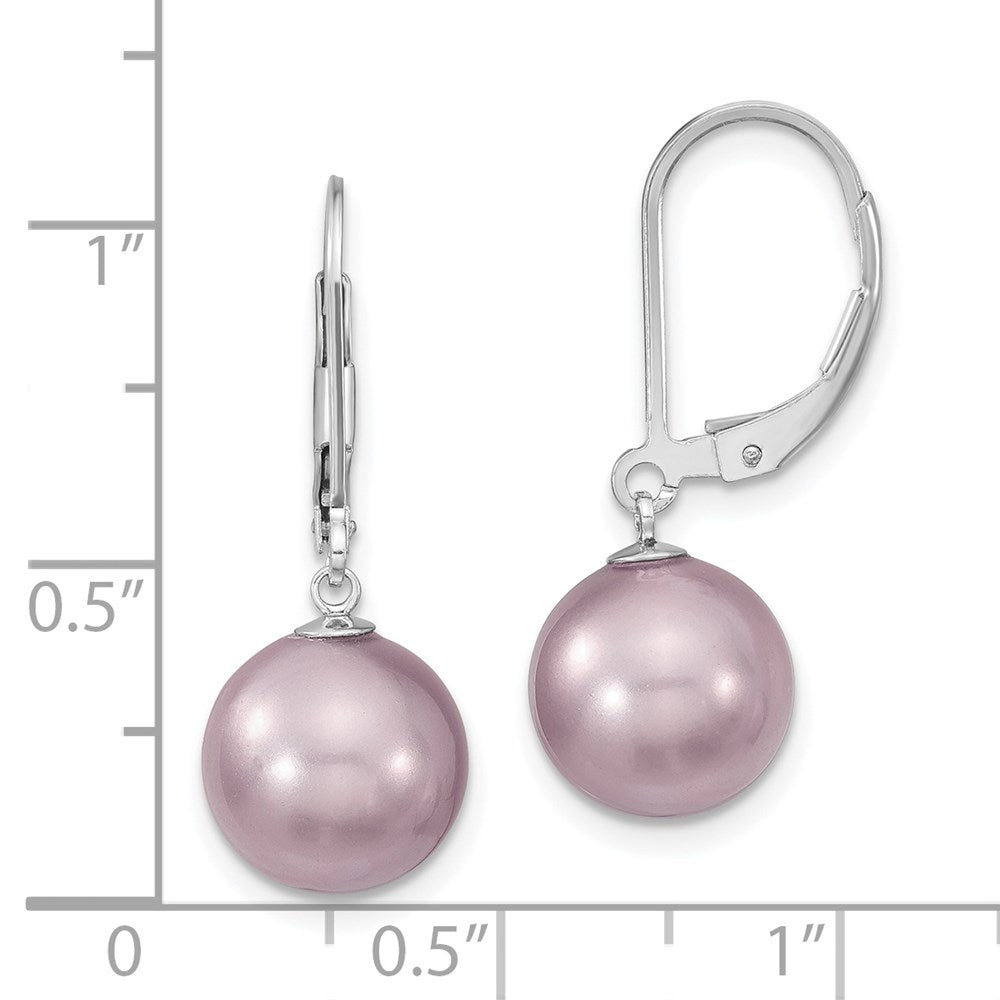Sterlingsilber Majestik Rhodiniert 10-11mm Lila Imitat Muschel Perle Brisur Ohrhänger
