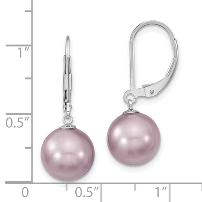 Sterlingsilber Majestik Rhodiniert 10-11mm Lila Imitat Muschel Perle Brisur Ohrhänger