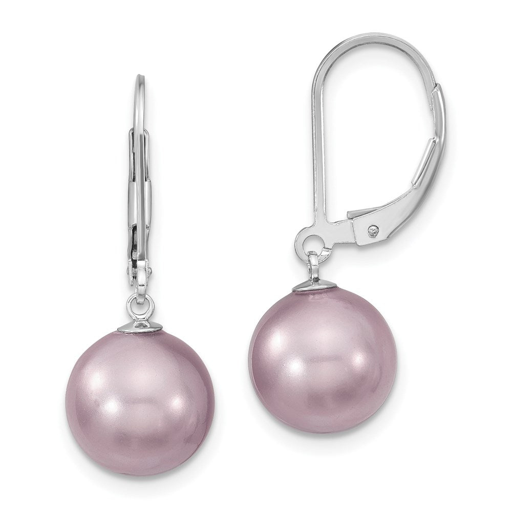 Sterlingsilber Majestik Rhodiniert 10-11mm Lila Imitat Muschel Perle Brisur Ohrhänger